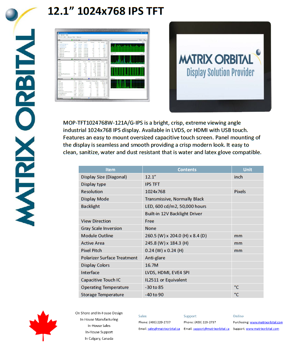 12.1&quot; IPS TFT 1024x768 Industrial Display